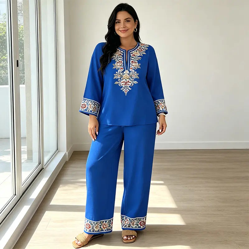 Juliet | Laneni ženski dvodijelni set, široke hlače i opuštena bluza, prozračan i lagan, idealan za ljeto