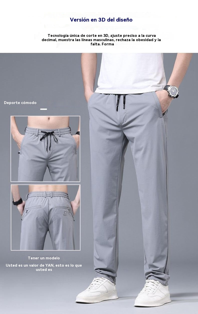 👖🔥Oferta de descuento [40-115 kg] Pantalón masculino nuevo de seda elástica Ice para primavera y verano 2026