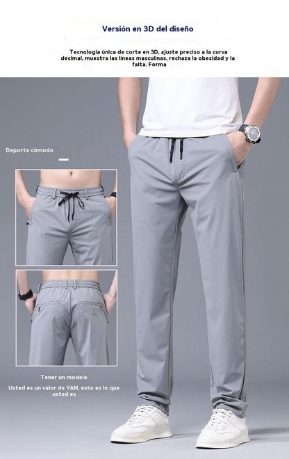 👖🔥Oferta de descuento [40-115 kg] Pantalón masculino nuevo de seda elástica Ice para primavera y verano 2026