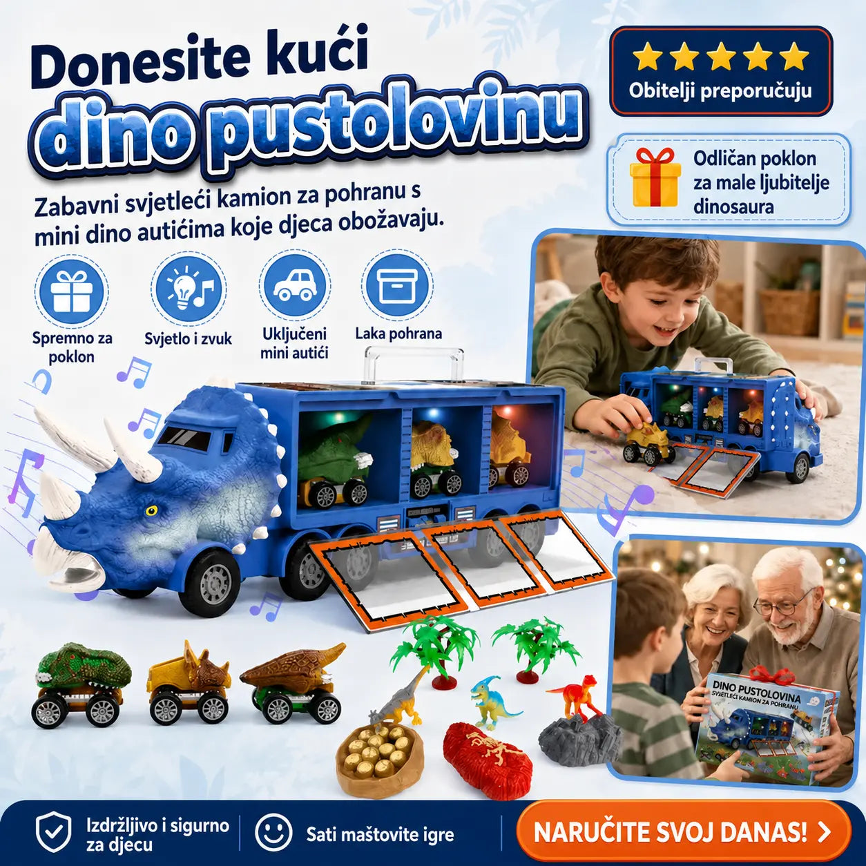 🦖🚛Interaktivni kamion za prijevoz dinosaura: sa svjetlima, zvukovima i pomičnim figurama – upustite se u zabavnu prapovijesnu pustolovinu! ✨🎮