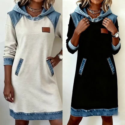🌷✨👗Jesensko-zimska novost 50% popusta🌞❄️ Zimska nova patchwork traper haljina s kapuljačom ❄️ – široka, udobna i lako kombinirajuća