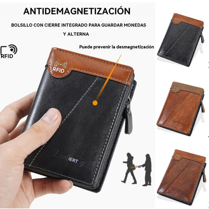 ✨【Compra 1 y llévate 1 gratis】Nueva billetera con cremallera estilo retro de primera calidad para hombre con función antirrobo RFID.