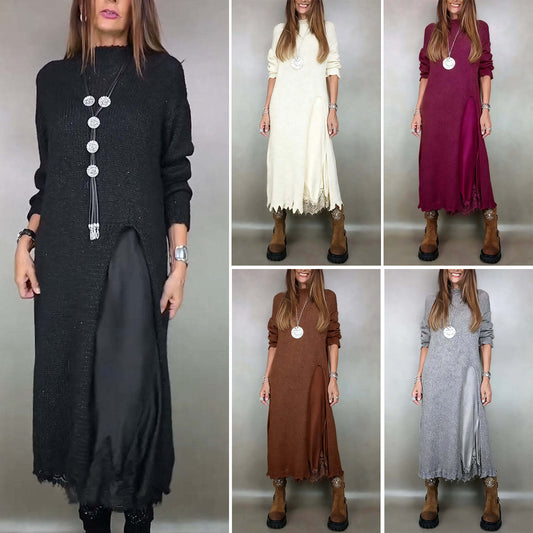 【XS-3XL】👗Nov komplet iz čipke, z razporkom, dizajn puloverja, dvodelni komplet obleka-pulover s trakovi in razporkom