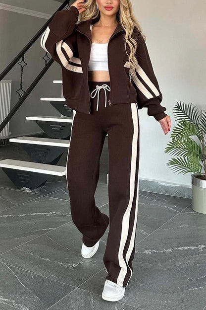 ¡Lanzamiento nuevo con 40% de descuento! 🔥🖤 Conjunto de 2 piezas para mujer: chaqueta de rayas + pantalón cómodo de alta calidad 🔥 Algodón suave, agradable al tacto y cómodo de llevar