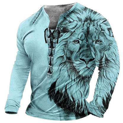 🦁🦁Muška ležerna majica dugih rukava s 3D printom