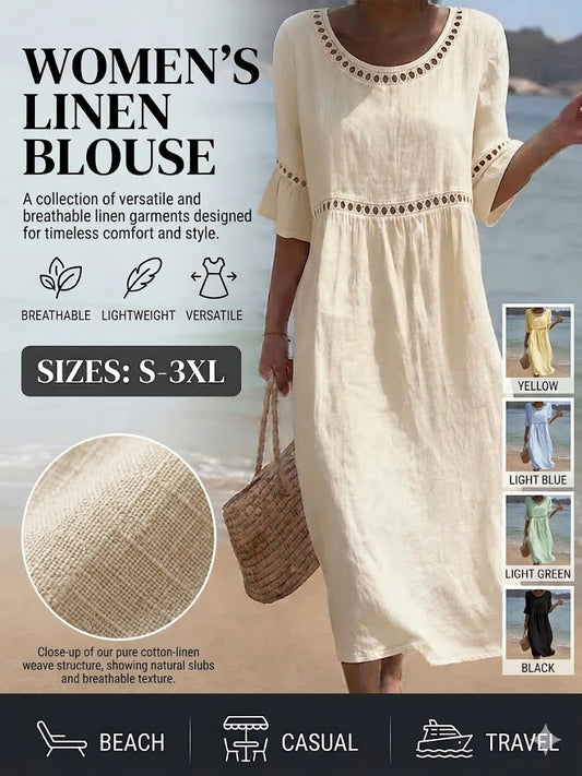 ✨👗【S-3XL】Nova ljetna haljina od prirodnog lana, dizajn puf rukava, svježa i prozračna, super mekana i udobna.
