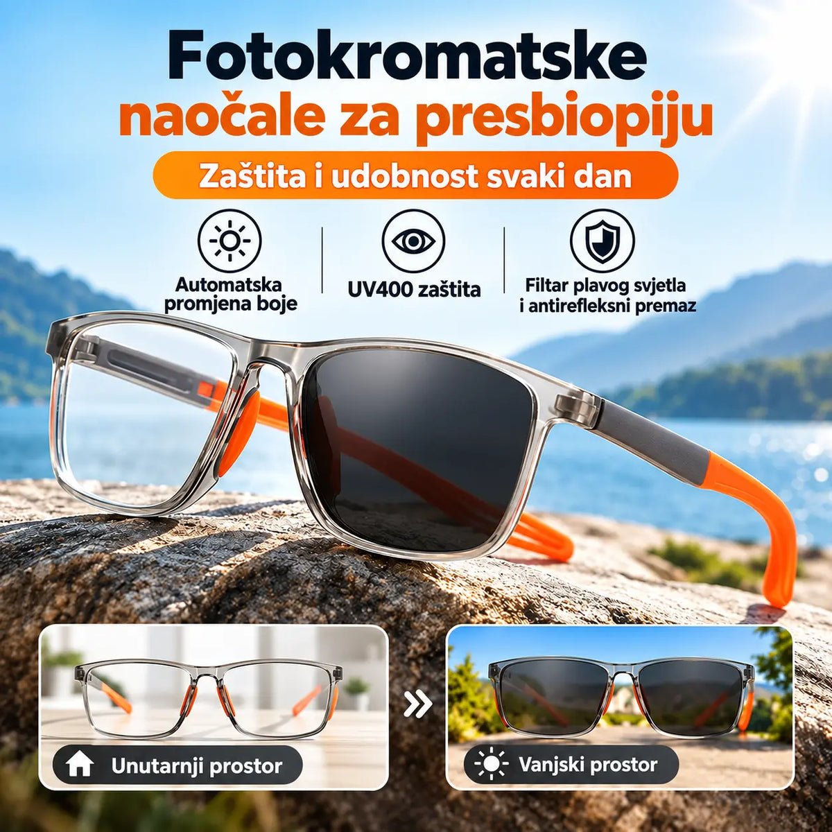 【Pola cijene】🕶️ Fotokromatske, ultra lagane naočale za čitanje visoke rezolucije posebno dizajnirane za starije osobe.
