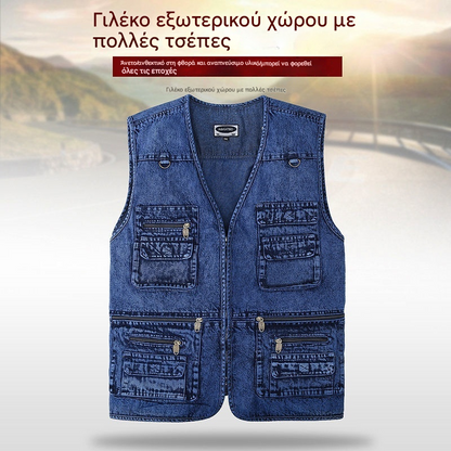🔥 Νέα συλλογή με 50% έκπτωση, Ανδρικό εξωτερικό τζιν γιλέκο με πολλές τσέπες XL-7XL, ανθεκτικό, αναπνέον και άνετο για αποθήκευση