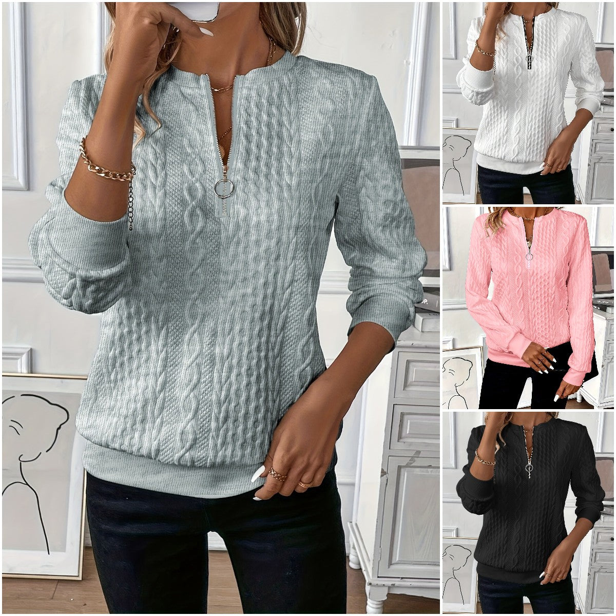 🎀🎀【50% de descuento】Suéter con cremallera para mujer otoño e invierno 2024 nuevo - 3764905 