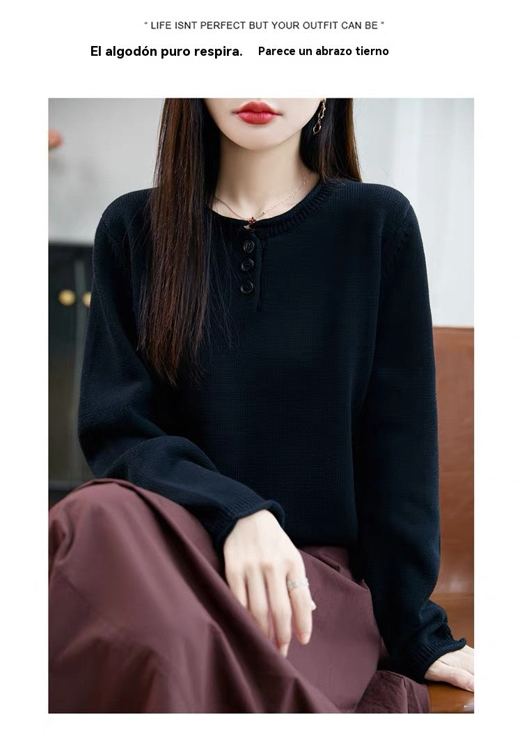 💟Último día: 50% de descuento ✨【S-2XL】Suéter de cuello en V de color sólido para mujer, suelto y casual