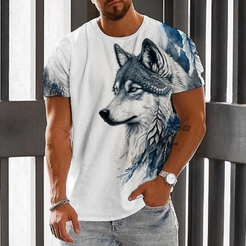 👕Нова промоция на ниска цена【2XS-6XL】🏆Нова мъжка тениска от памук с принт на вълци, приятна за кожата, мека и дишаща