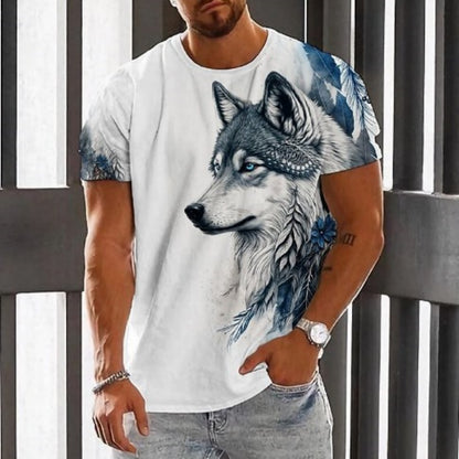 👕Нова промоция на ниска цена【2XS-6XL】🏆Нова мъжка тениска от памук с принт на вълци, приятна за кожата, мека и дишаща