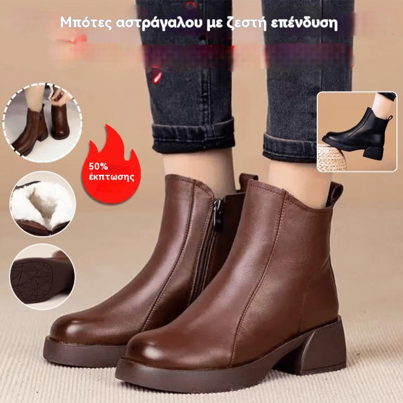 👢【35-40】2025 ❄️ Νέα Χειμερινά Γυναικεία Μποτάκια Μάρτιν , Μποτάκια από Δέρμα 🖤, Ζεστά Πουπουλένια Μποτάκια 🔥