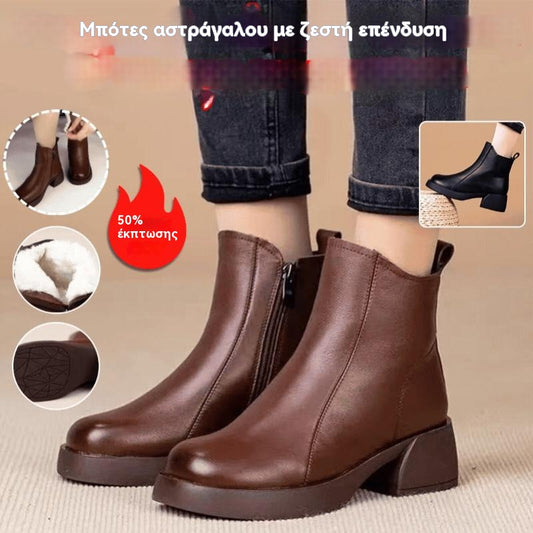 👢【35-40】2025 ❄️ Νέα Χειμερινά Γυναικεία Μποτάκια Μάρτιν , Μποτάκια από Δέρμα 🖤, Ζεστά Πουπουλένια Μποτάκια 🔥