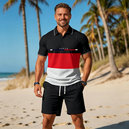 【L-5XL】Conjunto deportivo informal para hombre, compuesto por polo de manga corta y pantalón corto holgado a juego, ligero y suave, muy cómodo para el uso diario.
