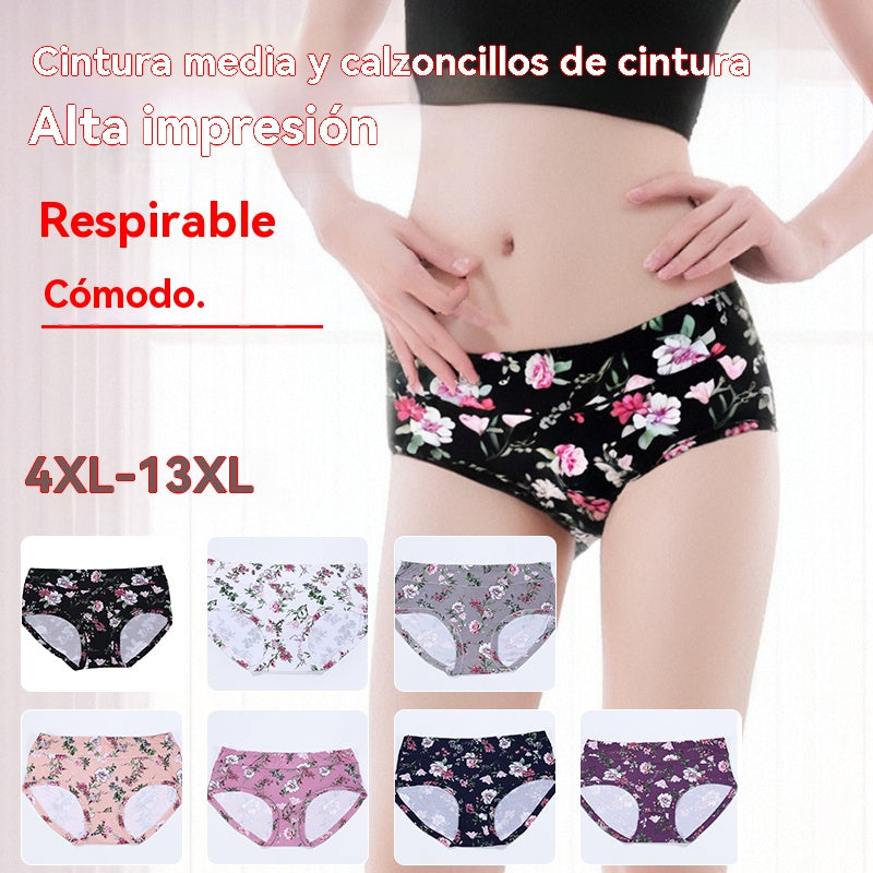 😍【Compra 7 y llévate 7 gratis】💕【50-140KG】Ropa interior antibacteriana cómoda de algodón puro, nuevo estilo estampado