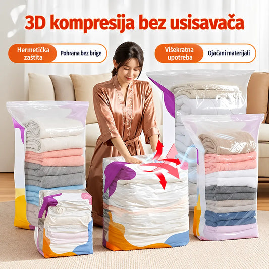 🧳【Set od 5 dijelova】💨 Velika, stlačiva vakuumska vrećica za pohranu: nije potrebna pumpa, nepropusna je i idealna za uštedu prostora u koferima i kod kuće ✈️