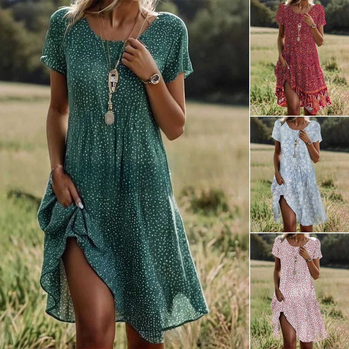 💥Proljetna rasprodaja【S-3XL】👗 Nova 2026 haljina s okruglim izrezom i printom za odmor i putovanja ✅Plaćanje pouzećem podržano