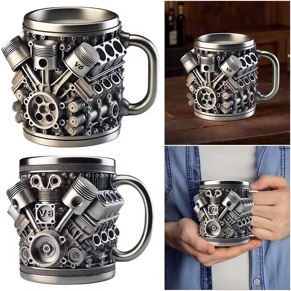 🎁☕【Kupite jedan, dobijte jedan gratis】Šalica za kavu Creative Engine V6V8 od nehrđajućeg čelika