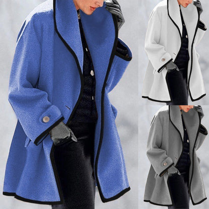 💃❄️🎀【S-5XL】Νέο φθινοπωρινό-χειμερινό πολύχρωμο παλτό από μαλλί με κουκούλα, χαλαρή γραμμή και στρογγυλεμένη λαιμόκοψη.