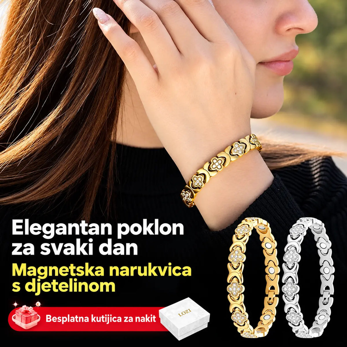 🌸✨【Kupi 1, dobi 1 gratis】🔥Magnetna narukvica s dijamantima i djetelinom