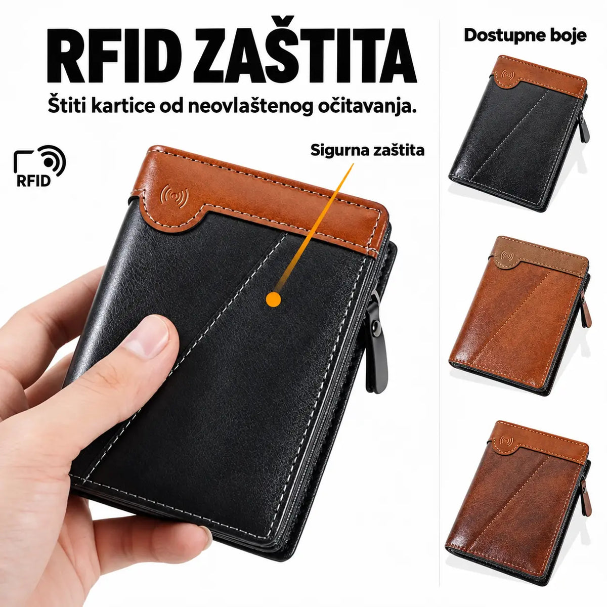 ✨ Retro novčanik od prave kože s RFID zaštitom, praktičnim patentnim zatvaračem i elegantnim dizajnom – po posebnoj cijeni!