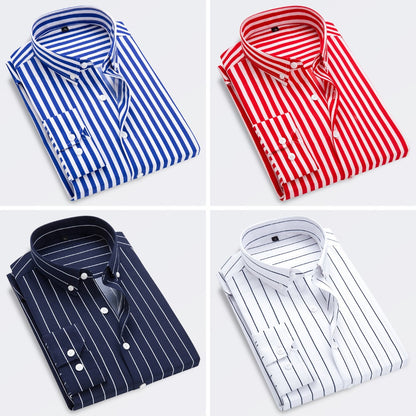 🔥Περιορισμένη προσφορά 45% έκπτωση 👕【M-5XL】Ανδρικό επαγγελματικό ριγέ πουκάμισο με μακρύ μανίκι 2025