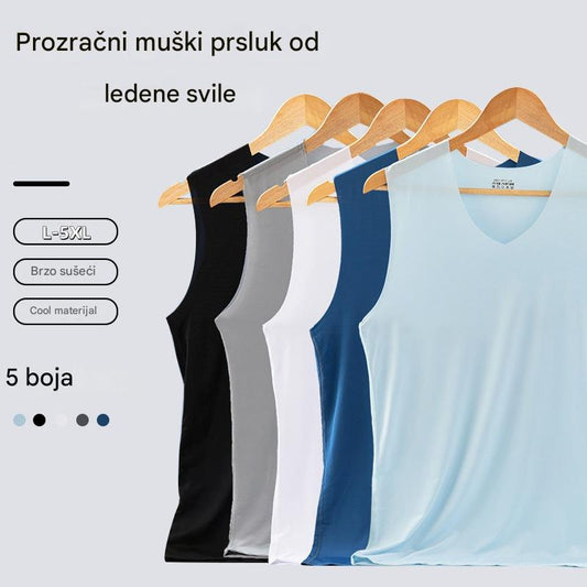 ❄️🆒【Kupi 3, dobiješ 2 gratis – ukupno 5 komada 🔥】【L–5XL】Ljetni muški potkošulja od ledene svile bez šavova, tanki model u većim veličinama