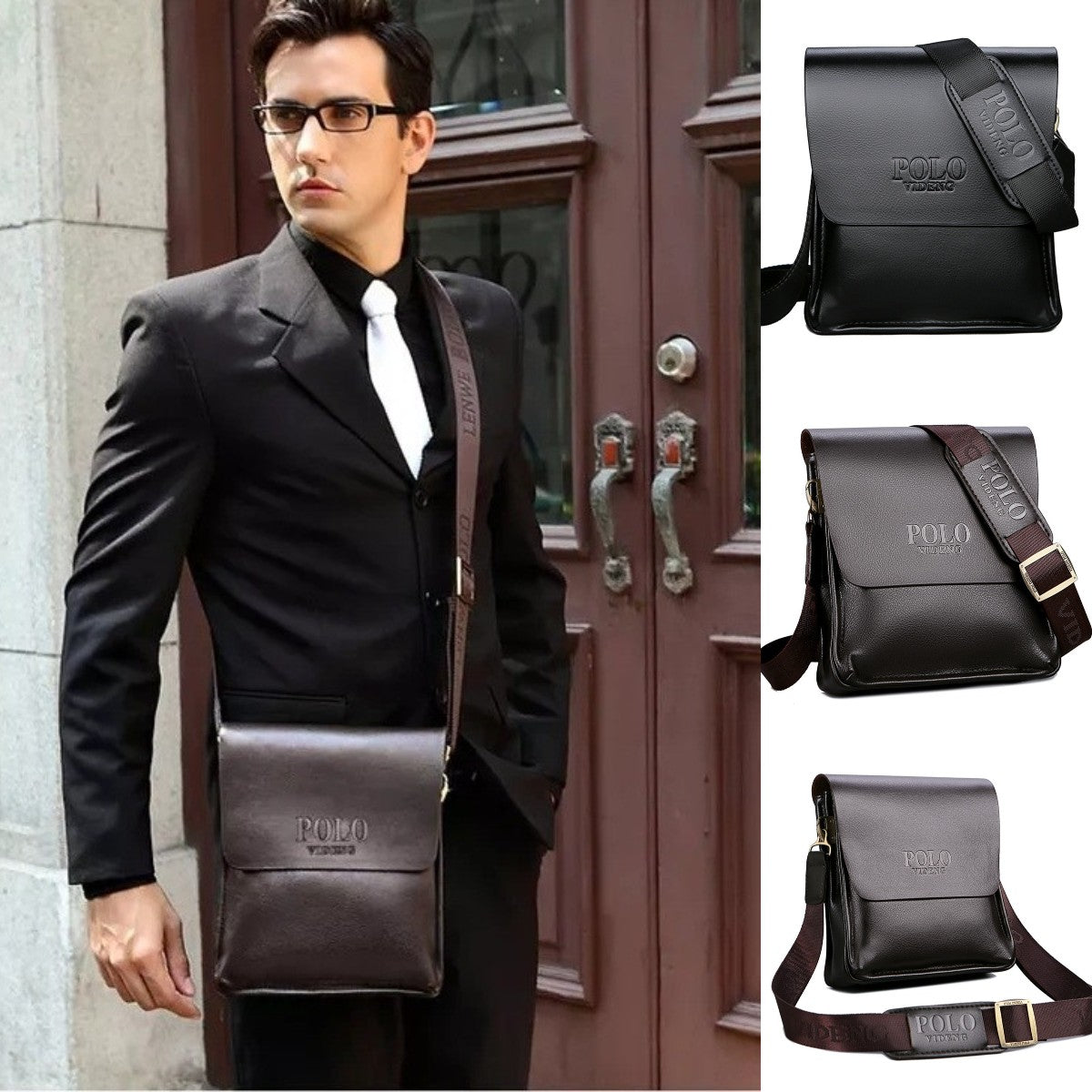 Moderna bandolera de piel de vacuno para hombre