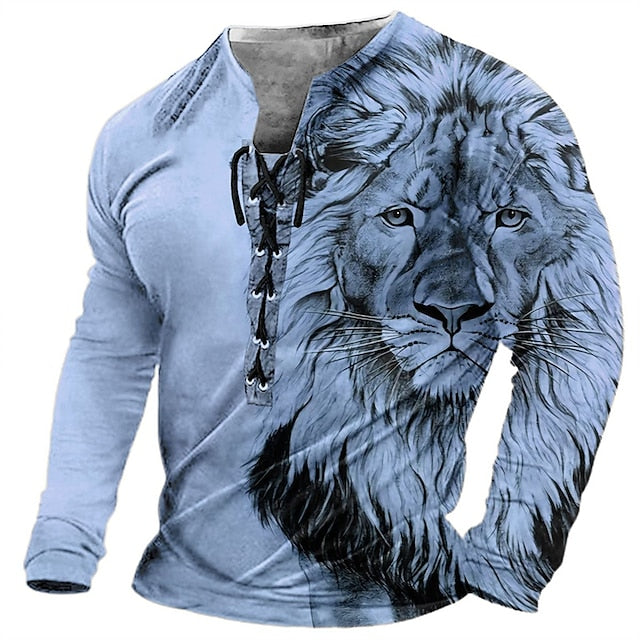 🦁🦁Muška ležerna majica dugih rukava s 3D printom