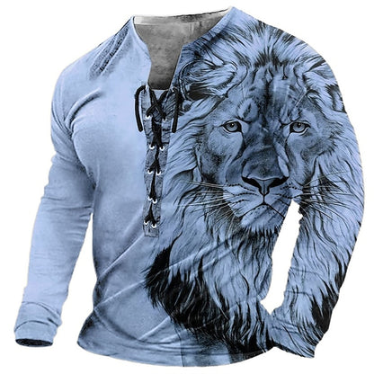 🦁🦁Muška ležerna majica dugih rukava s 3D printom