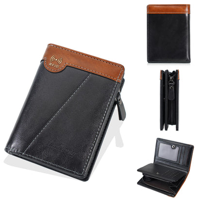 ✨【Compra 1 y llévate 1 gratis】Nueva billetera con cremallera estilo retro de primera calidad para hombre con función antirrobo RFID.
