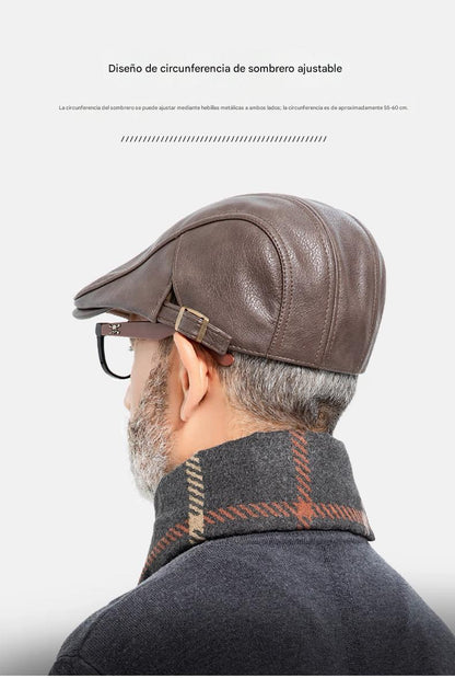 🧢🔥 Boina retro de cuero auténtico para hombre 3 en 1 de alta calidad: elegante, impermeable y a prueba de viento, con forro cálido y muy práctica.
