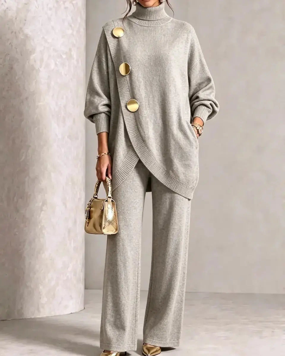 ✨🔥 A mitad de precio + envío gratis 🚚💕 Elegante conjunto para mujer: cuello alto y pantalón de pierna ancha — Cómodo y con estilo 👗