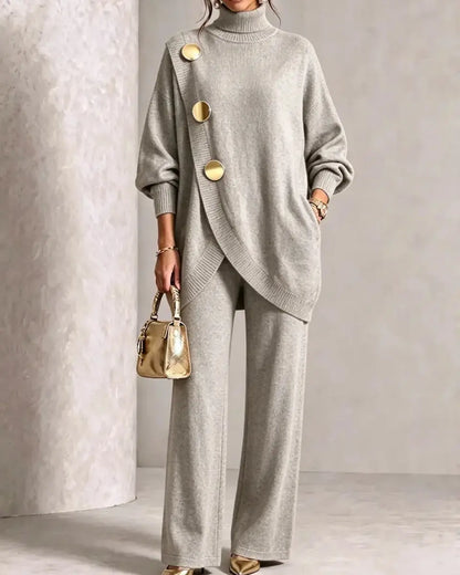 ✨🔥 A mitad de precio + envío gratis 🚚💕 Elegante conjunto para mujer: cuello alto y pantalón de pierna ancha — Cómodo y con estilo 👗