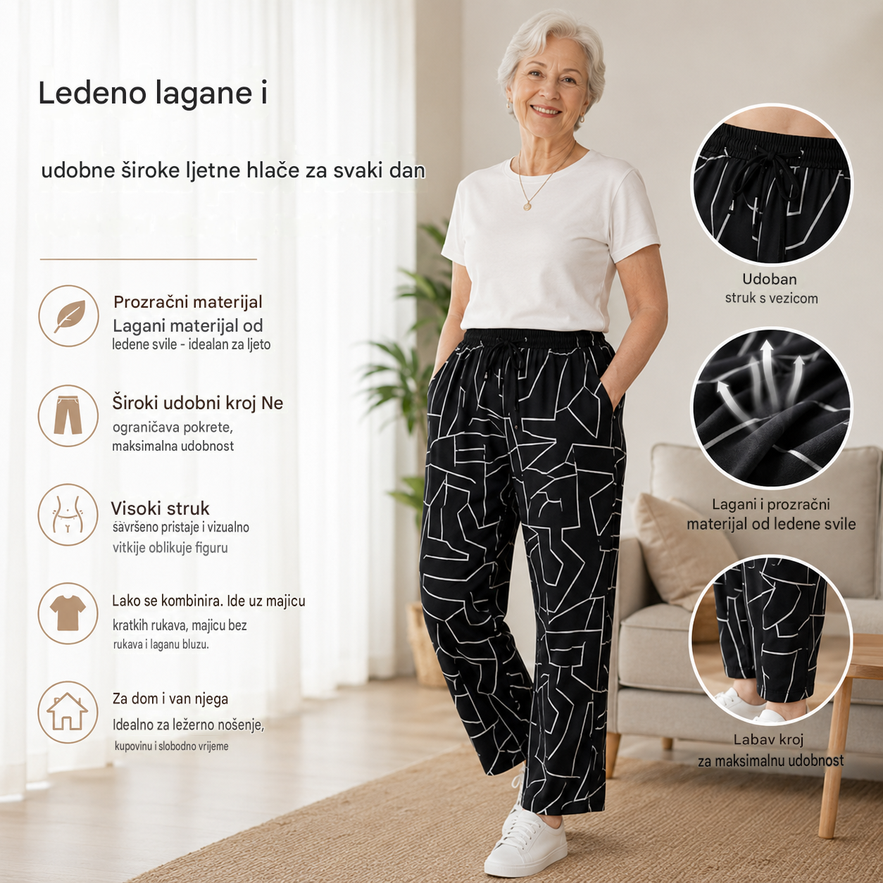 🔥【40-100 kg】Nove ljetne hlače visokog struka od ledeno svile i širokih nogavica - lagane i tanke - izuzetno mekane i udobne