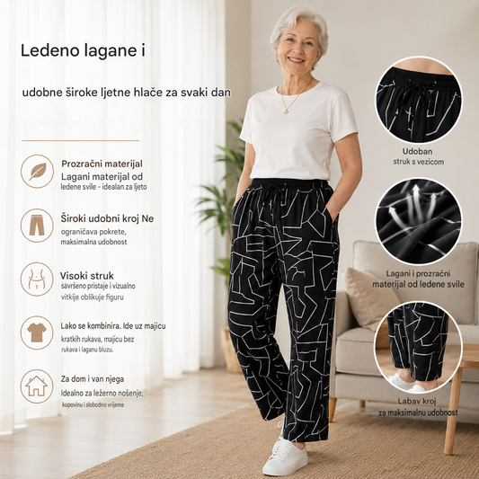 🔥【40-100 kg】Nove ljetne hlače visokog struka od ledeno svile i širokih nogavica - lagane i tanke - izuzetno mekane i udobne