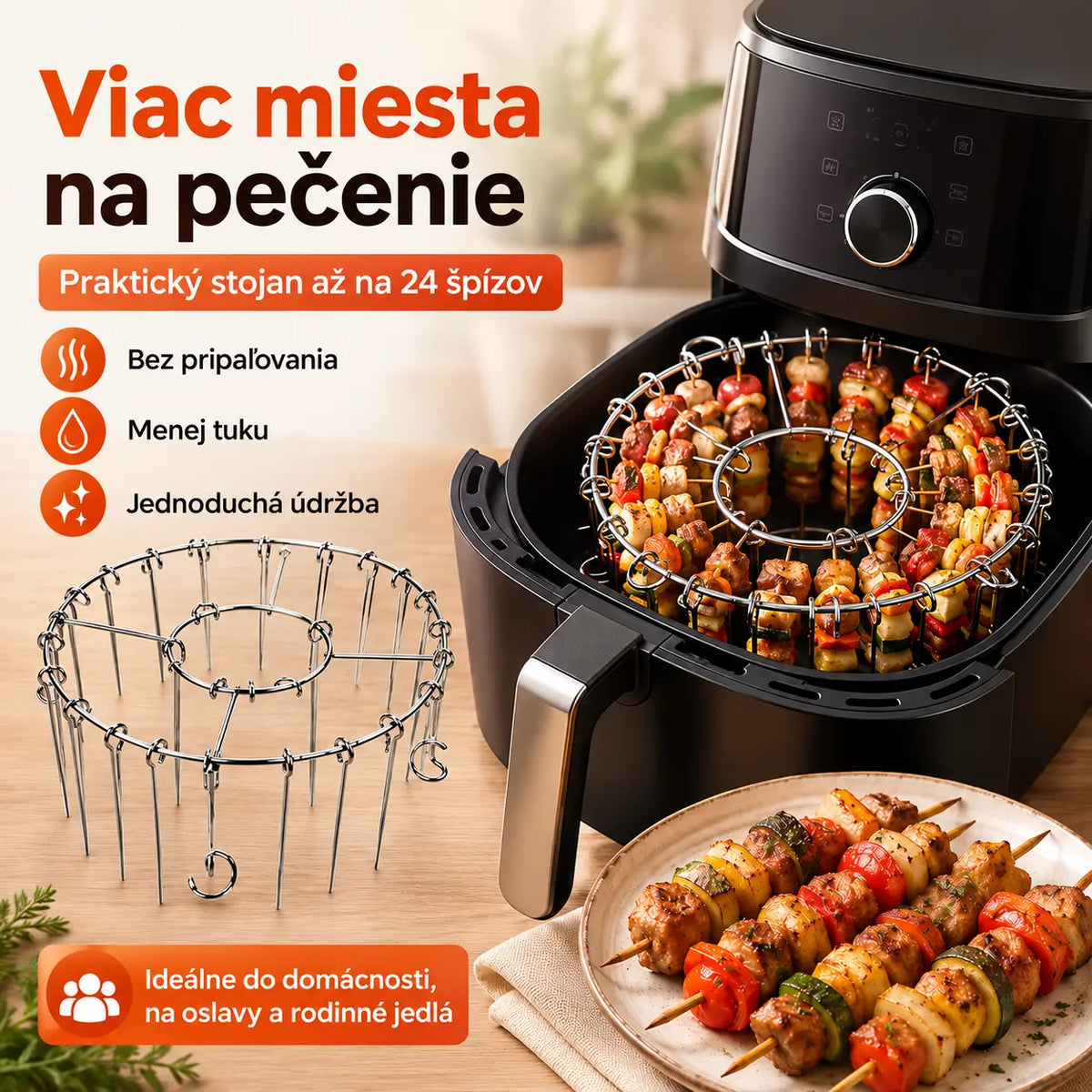 🍖🍗 Stojan z nehrdzavejúcej ocele 304 s 24 ihlicami do teplovzdušnej fritézy – Doprava zdarma – Platba na dobierku