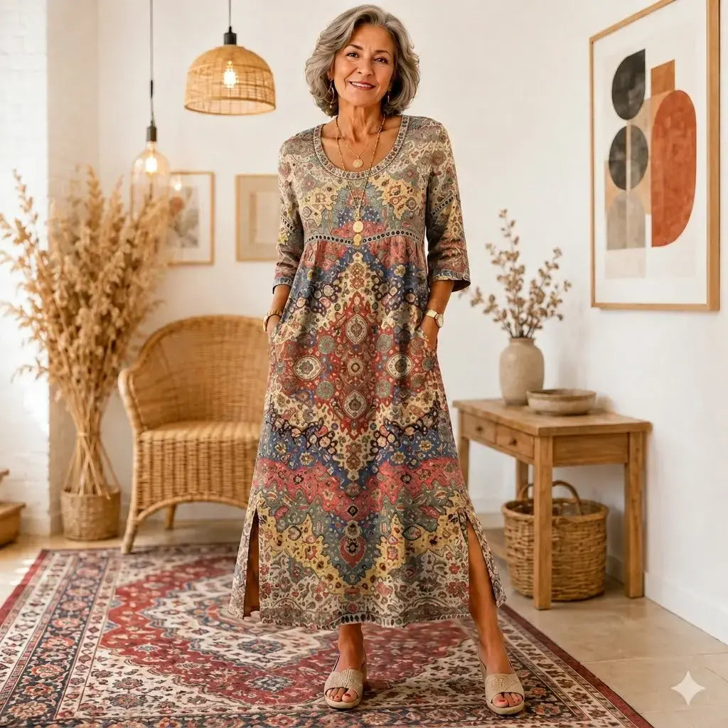 Julieta | Vestido estampado con diseño elegante de estilo vacacional, corte holgado que estiliza y alarga la figura