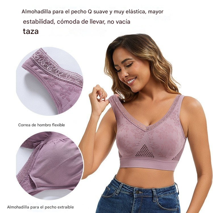 🔥👙【40-120 kg】【Paquete de 3】✨ Sujetador de encaje inalámbrico con gran sujeción para mujer