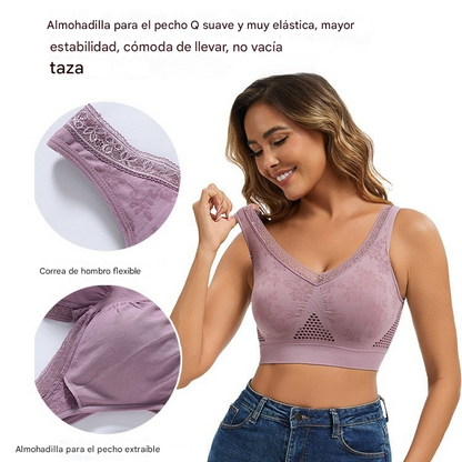 🔥👙【40-120 kg】【Paquete de 3】✨ Sujetador de encaje inalámbrico con gran sujeción para mujer