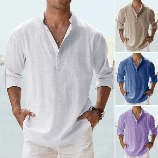 Camisa de lino y algodón para hombre, holgada y transpirable, tallas S-5XL, 2025 