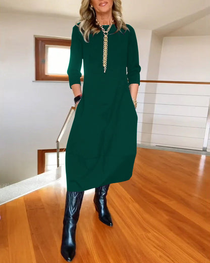 👗 Vestido de manga larga de color sólido, elegante y de algodón 2025, cómodo y práctico para el uso diario