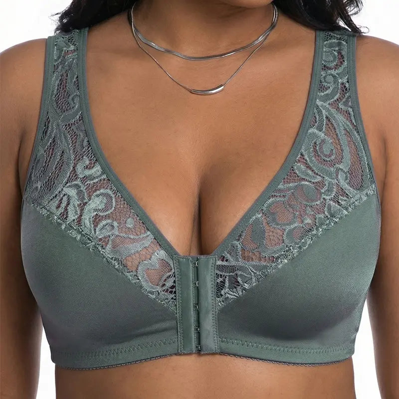 💖Precio más bajo de la historia【Conjunto de 3 piezas】【L-4XL】😍🩲Sujetador push-up de tallas grandes, hermoso encaje, diseño push-up y calado, cierre frontal
