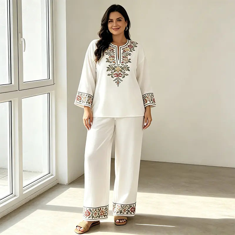 Juliet | Laneni ženski dvodijelni set, široke hlače i opuštena bluza, prozračan i lagan, idealan za ljeto