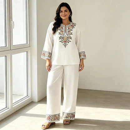 Juliet | Laneni ženski dvodijelni set, široke hlače i opuštena bluza, prozračan i lagan, idealan za ljeto