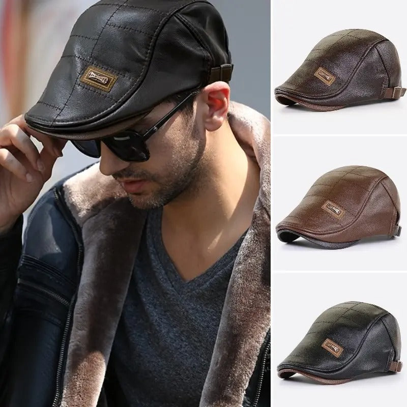 🧢🔥 Boina retro de cuero auténtico para hombre 3 en 1 de alta calidad: elegante, impermeable y a prueba de viento, con forro cálido y muy práctica.