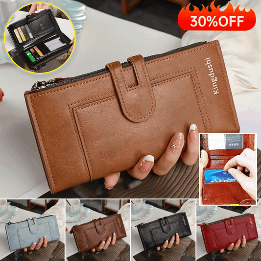 💰【Compra 1 y obten 1 gratis】Cartera vintage de piel auténtica con doble cremallera y ranura para múltiples tarjetas para mujer