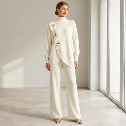 ✨🔥 A mitad de precio + envío gratis 🚚💕 Elegante conjunto para mujer: cuello alto y pantalón de pierna ancha — Cómodo y con estilo 👗