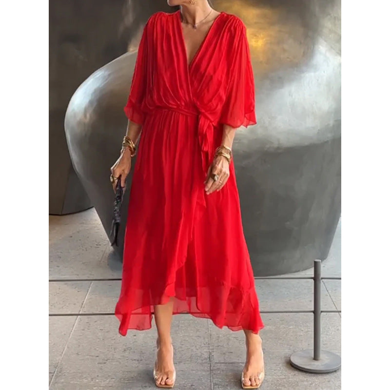 👗Novi stil za proljeće i ljeto 2025. [S-5XL]👗 Haljina s šišmiš rukavima od mekanog šifona--3919343